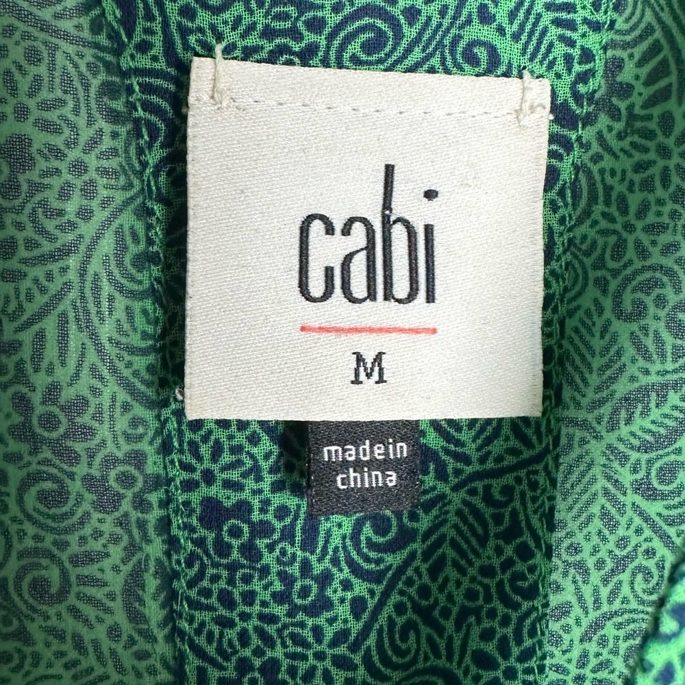 Cabi Dapper Green Patterned Sheer Long Sleeve Top… - image 4